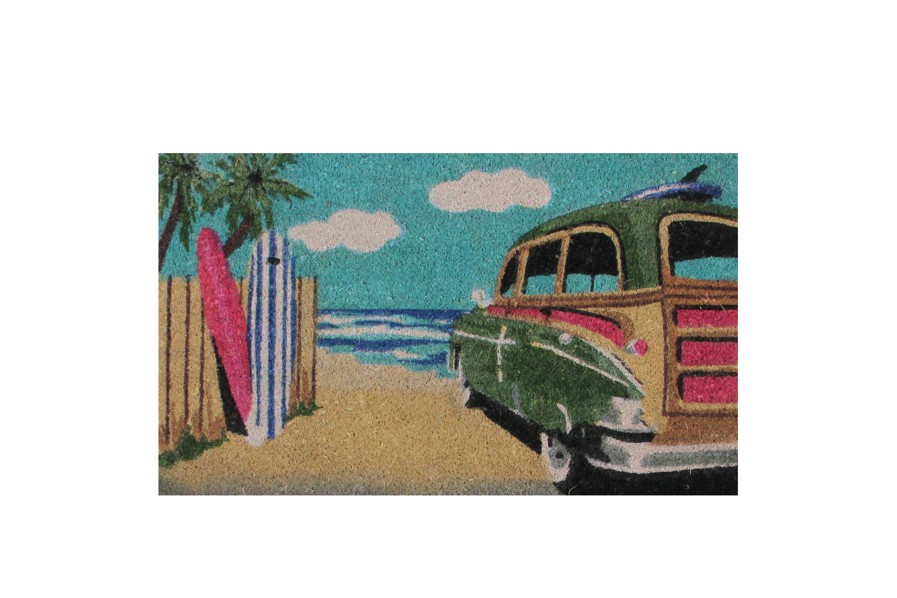 Retro Car on Beach Rectangular Coir Door Mat 18" x 30"