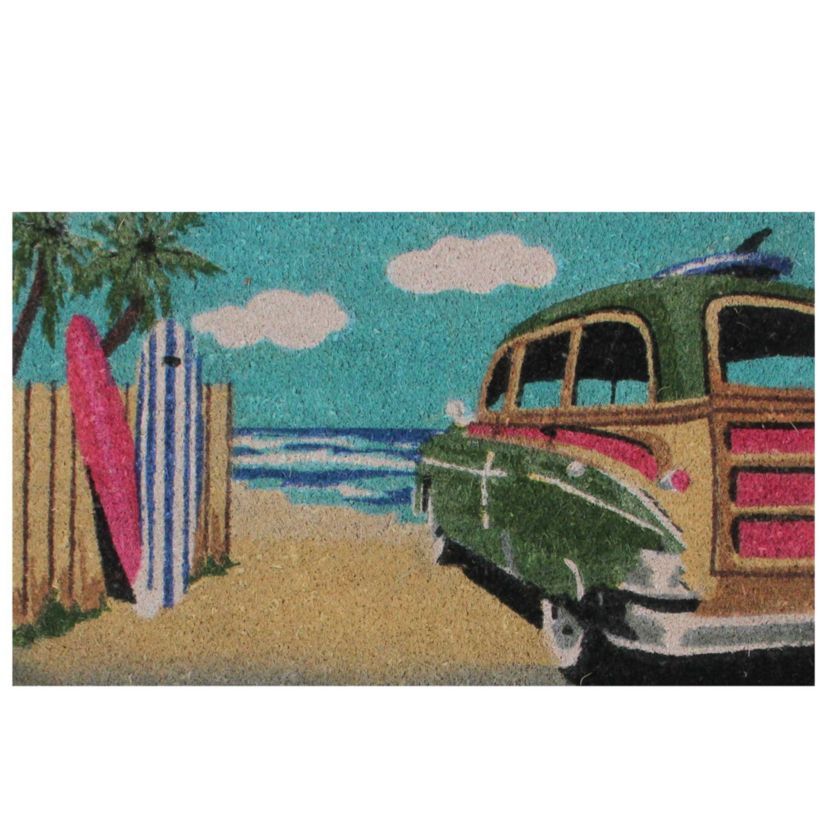 Retro Car on Beach Rectangular Coir Door Mat 18" x 30"