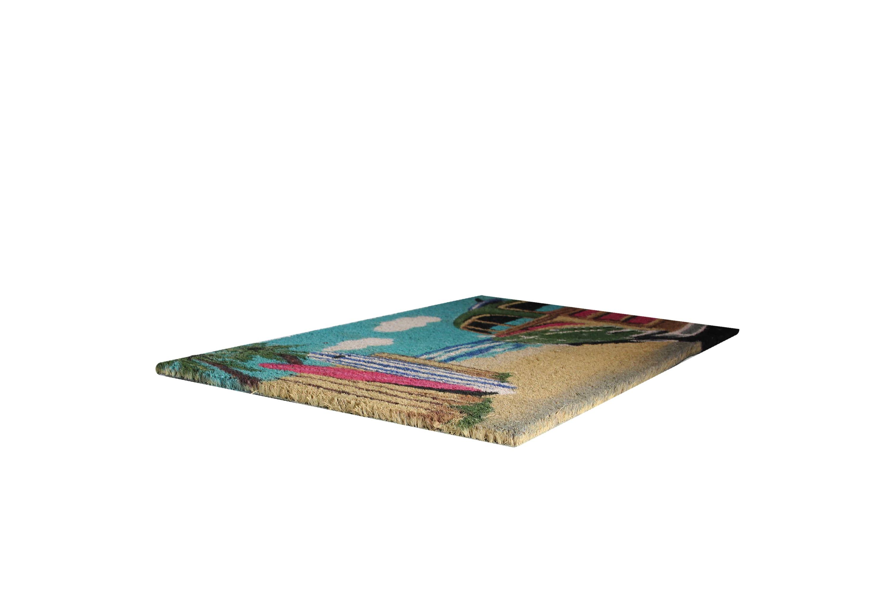 Retro Car on Beach Rectangular Coir Door Mat 18" x 30"
