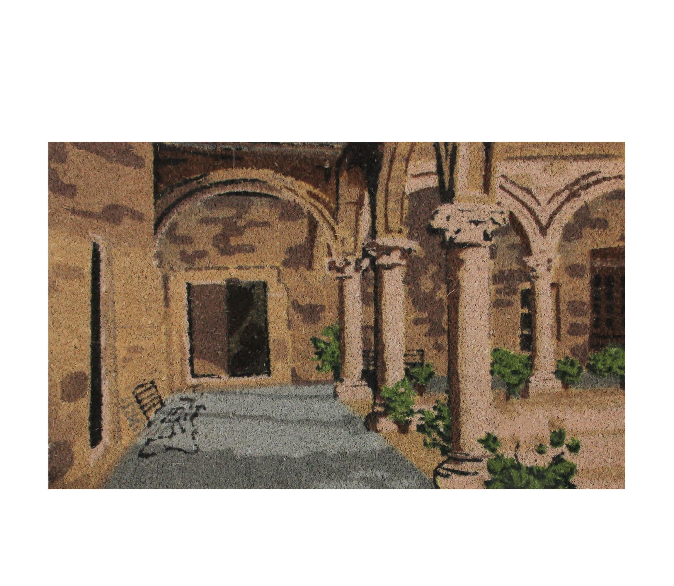 Natural Coir Brown and Green Italian Patio Design Doormat 18" x 30"