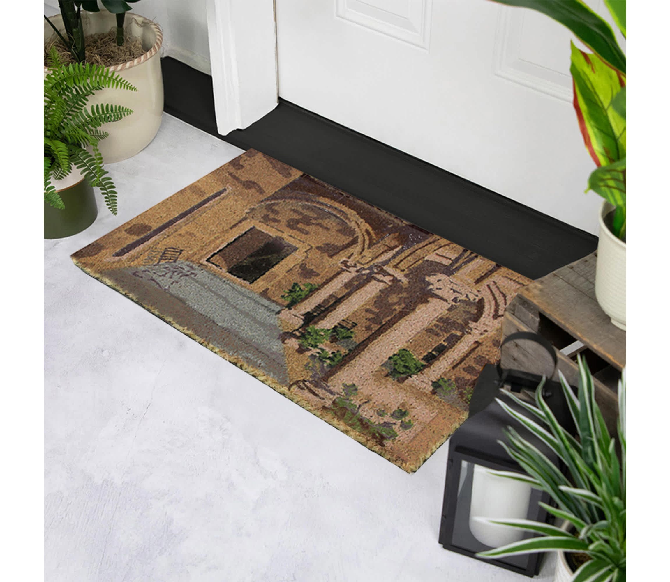 Natural Coir Brown and Green Italian Patio Design Doormat 18" x 30"
