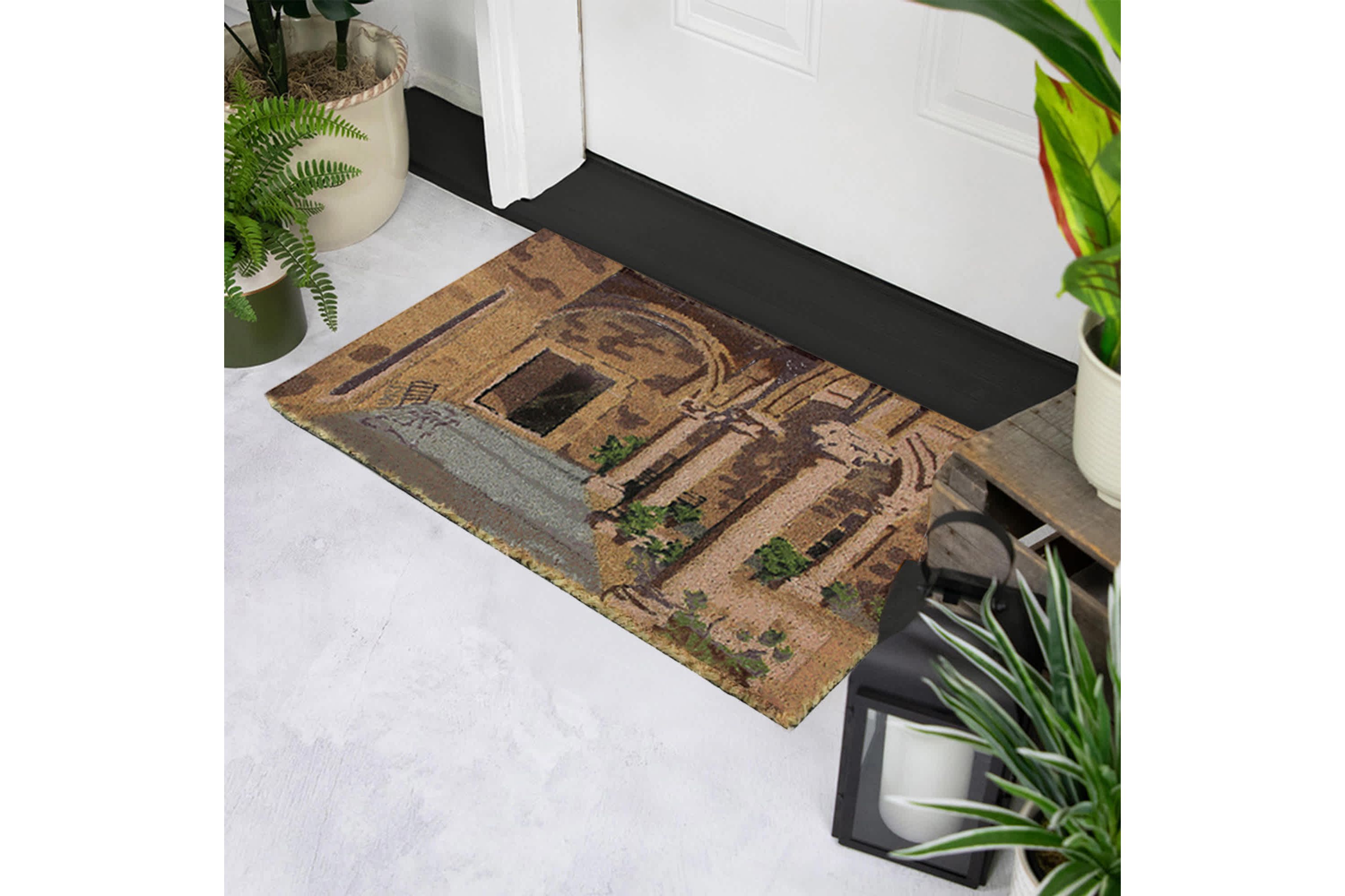 Natural Coir Brown and Green Italian Patio Design Doormat 18" x 30"