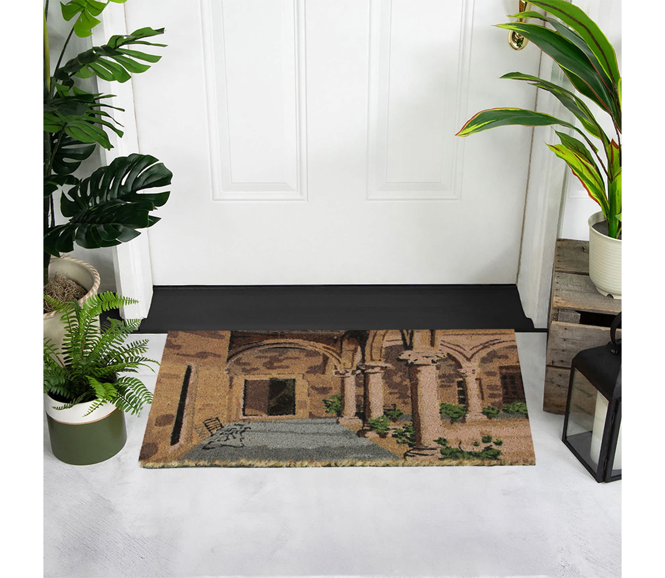 Natural Coir Brown and Green Italian Patio Design Doormat 18" x 30"