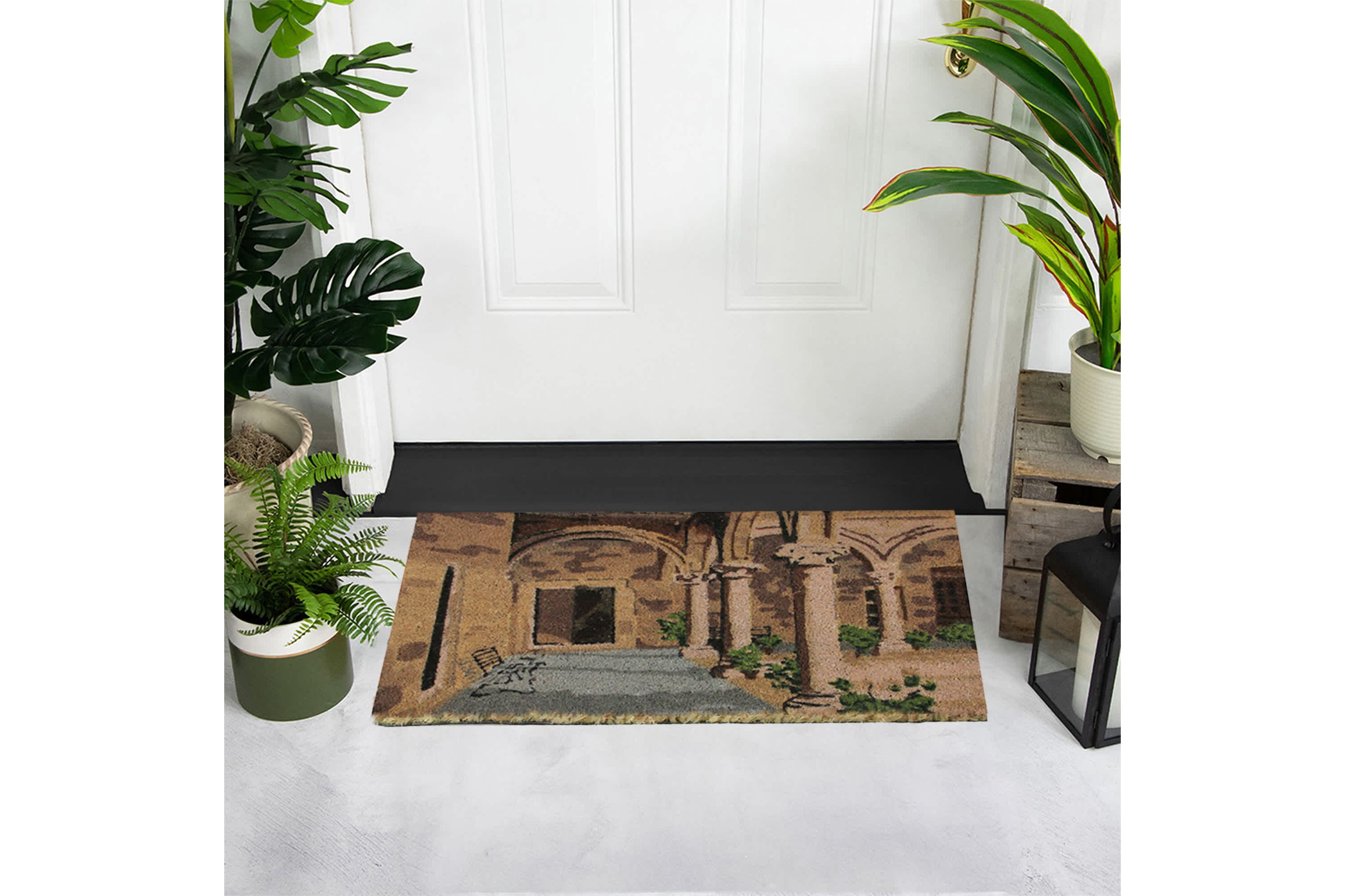 Natural Coir Brown and Green Italian Patio Design Doormat 18" x 30"