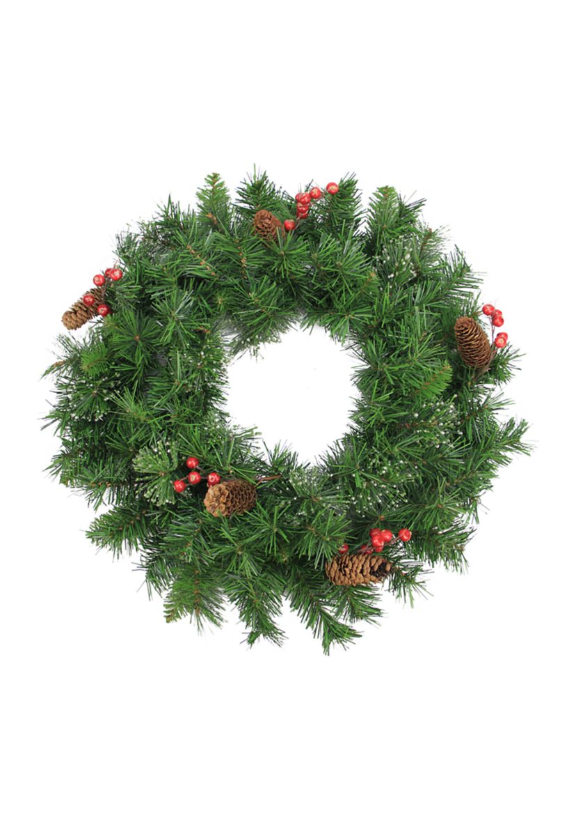 Iced Mixed Pine and Berry with Pine Cone Artificial Christmas Wreath - 24-Inch  Unlit