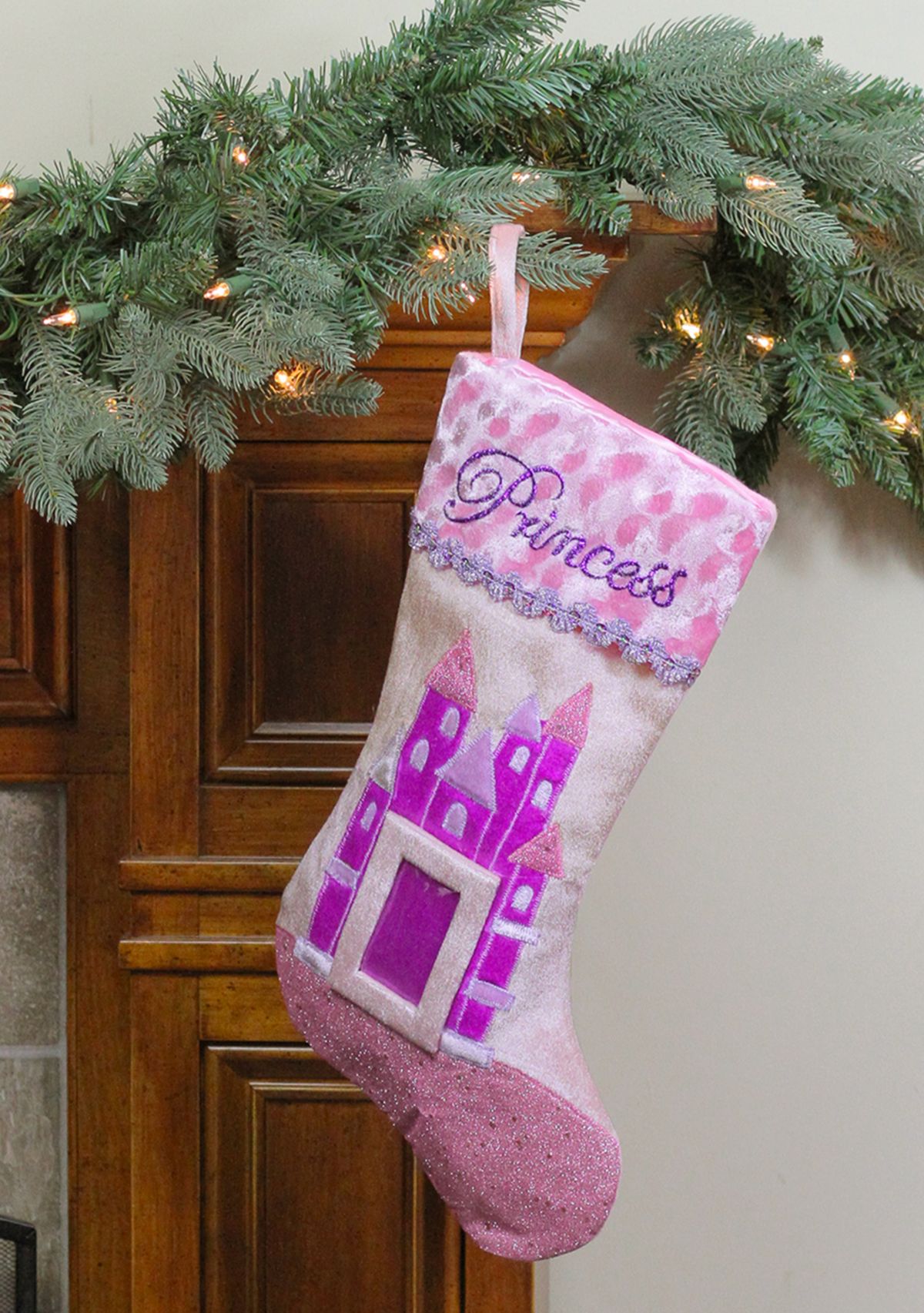 20Inch Pink and Purple Glitter Princess Christmas Stocking