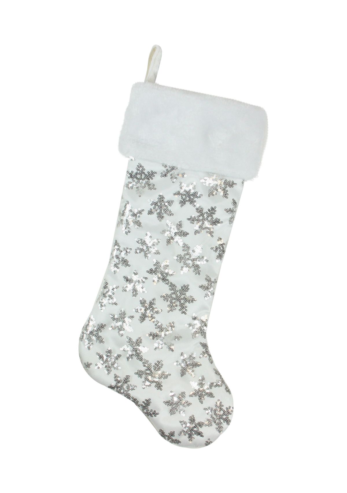 19 White and Silver Sequin Snowflake Christmas Stocking