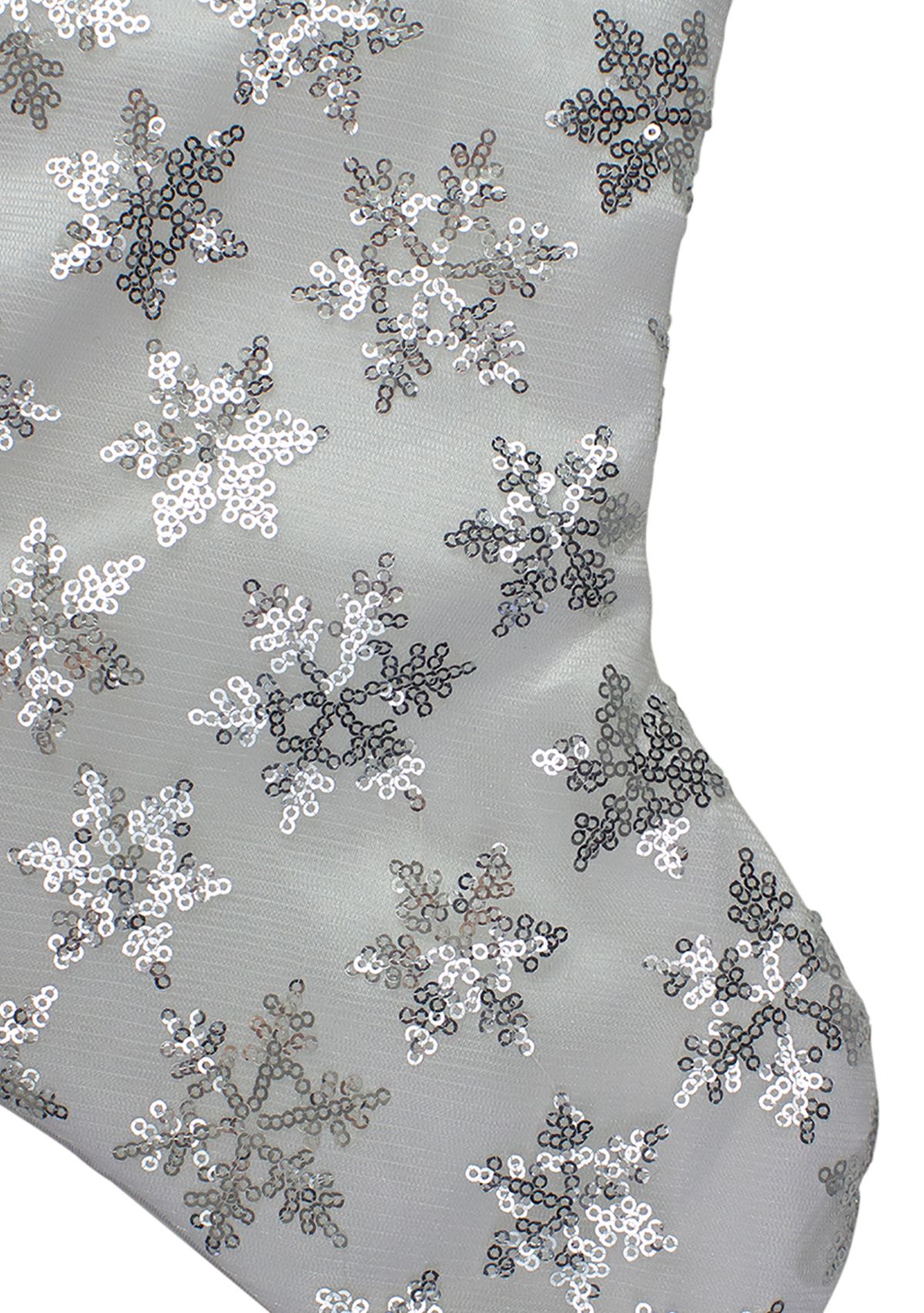 19 White and Silver Sequin Snowflake Christmas Stocking