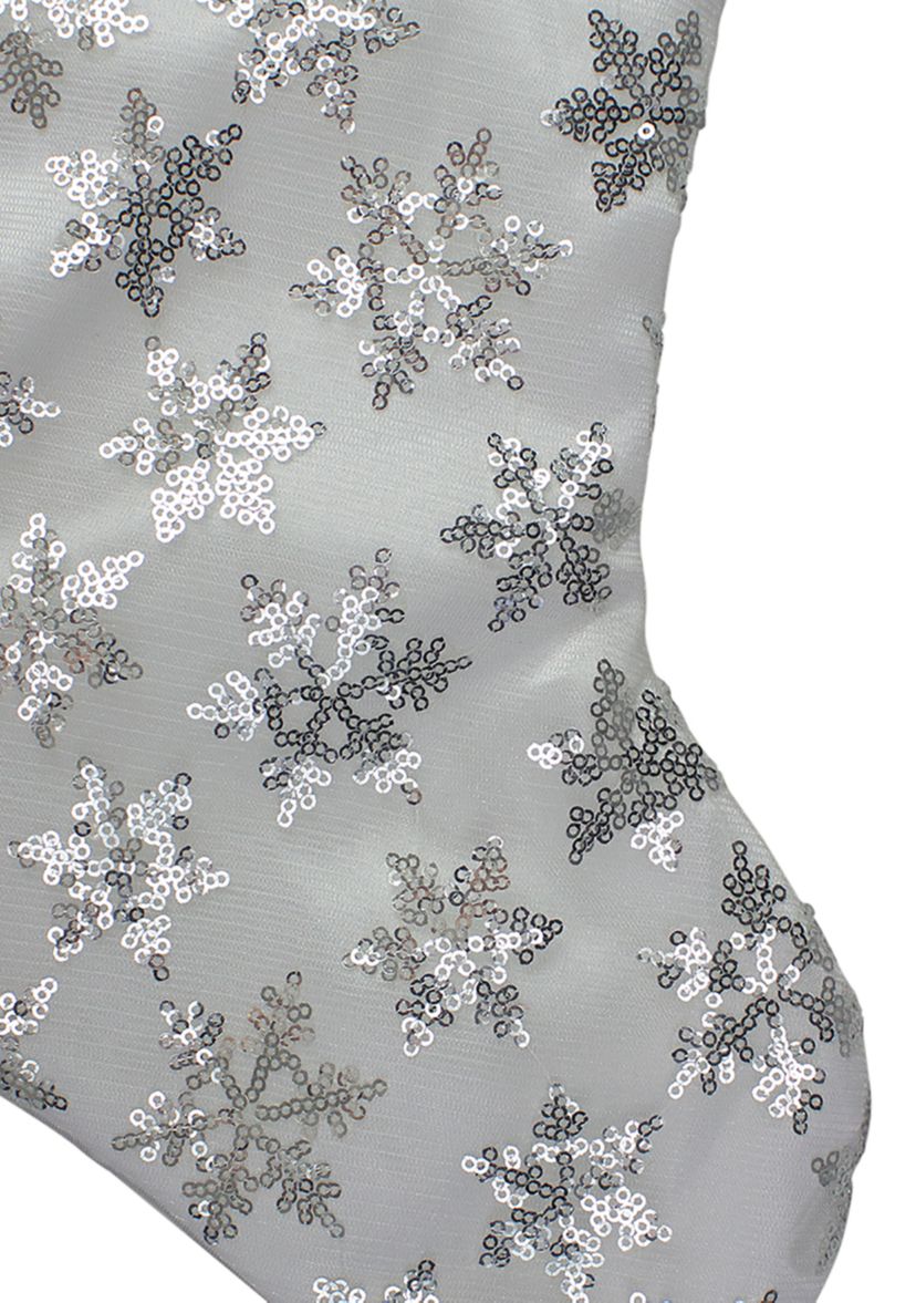 19 White and Silver Sequin Snowflake Christmas Stocking