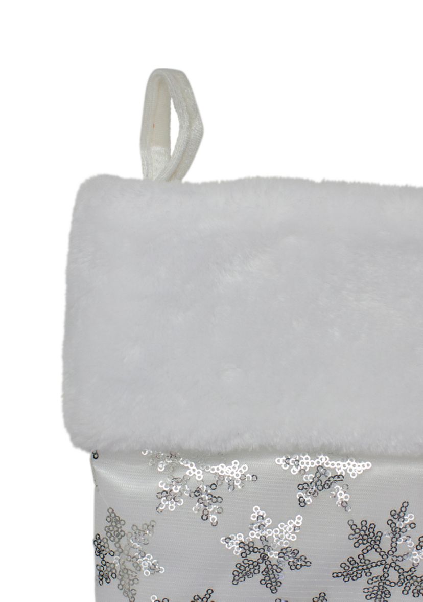 19 White and Silver Sequin Snowflake Christmas Stocking