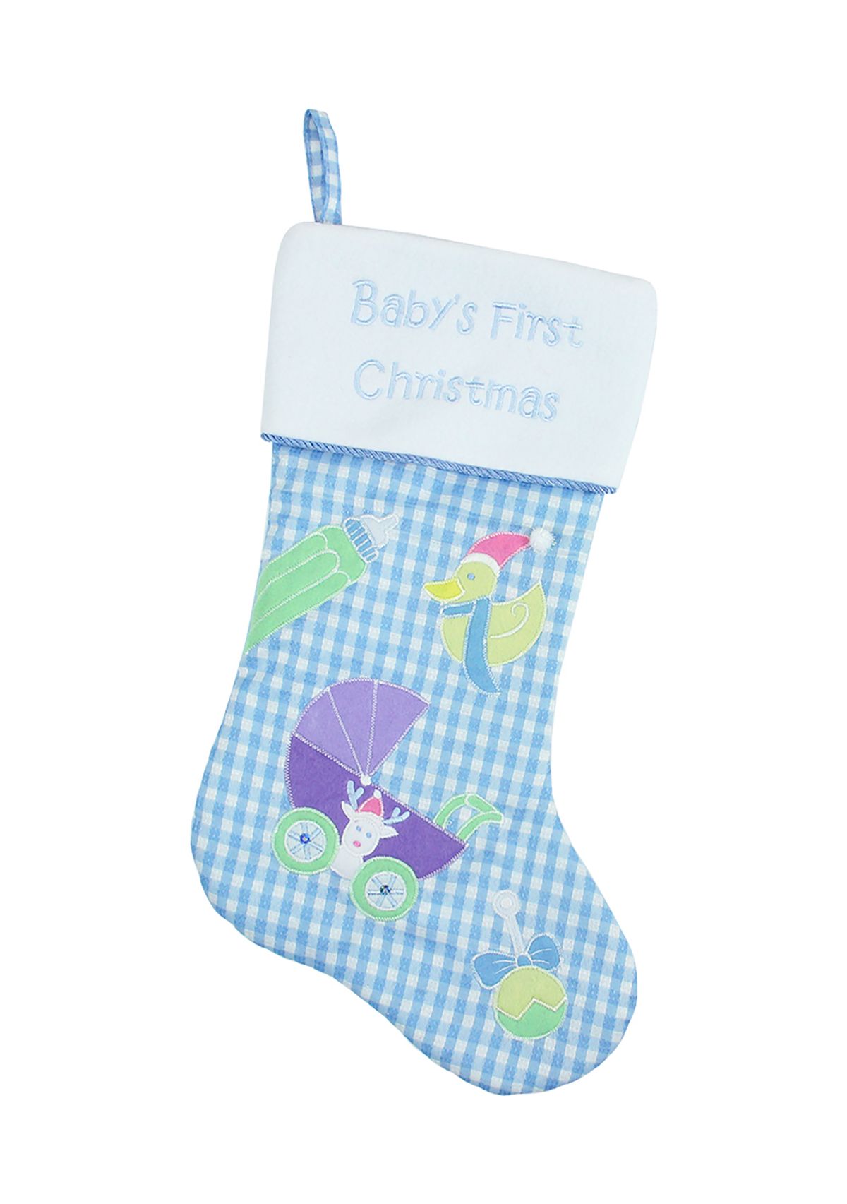 18.5Inch Blue and White Babys First Christmas Embroidered Christmas Stocking