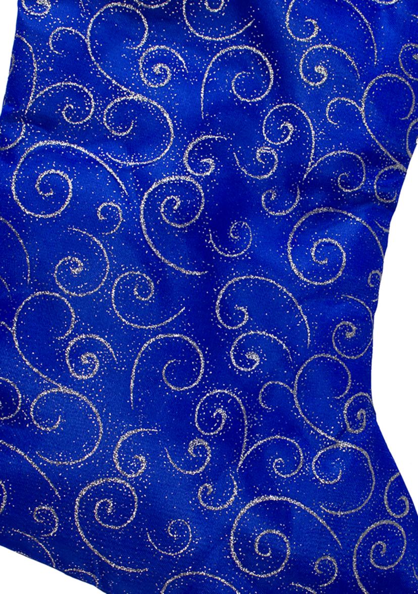 20.5Inch Royal Blue and Silver Swirl Christmas Stocking with Velveteen Cuff
