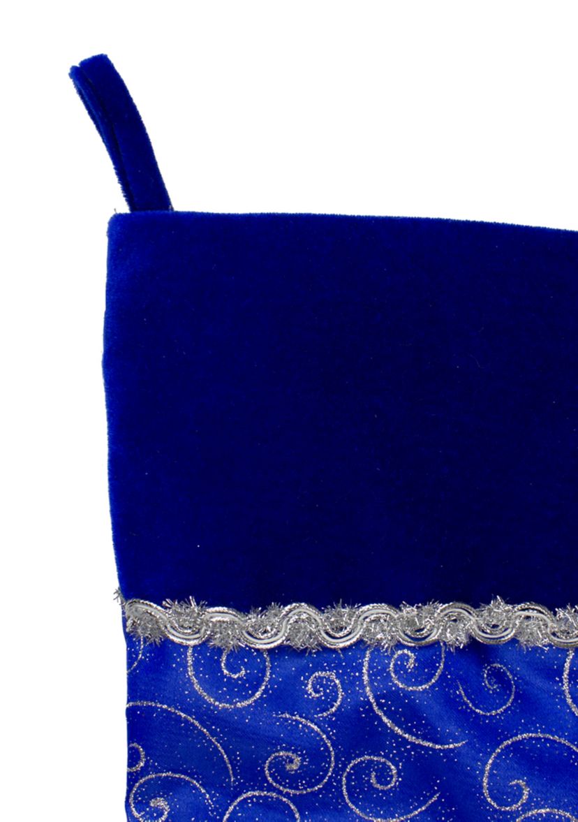 20.5Inch Royal Blue and Silver Swirl Christmas Stocking with Velveteen Cuff