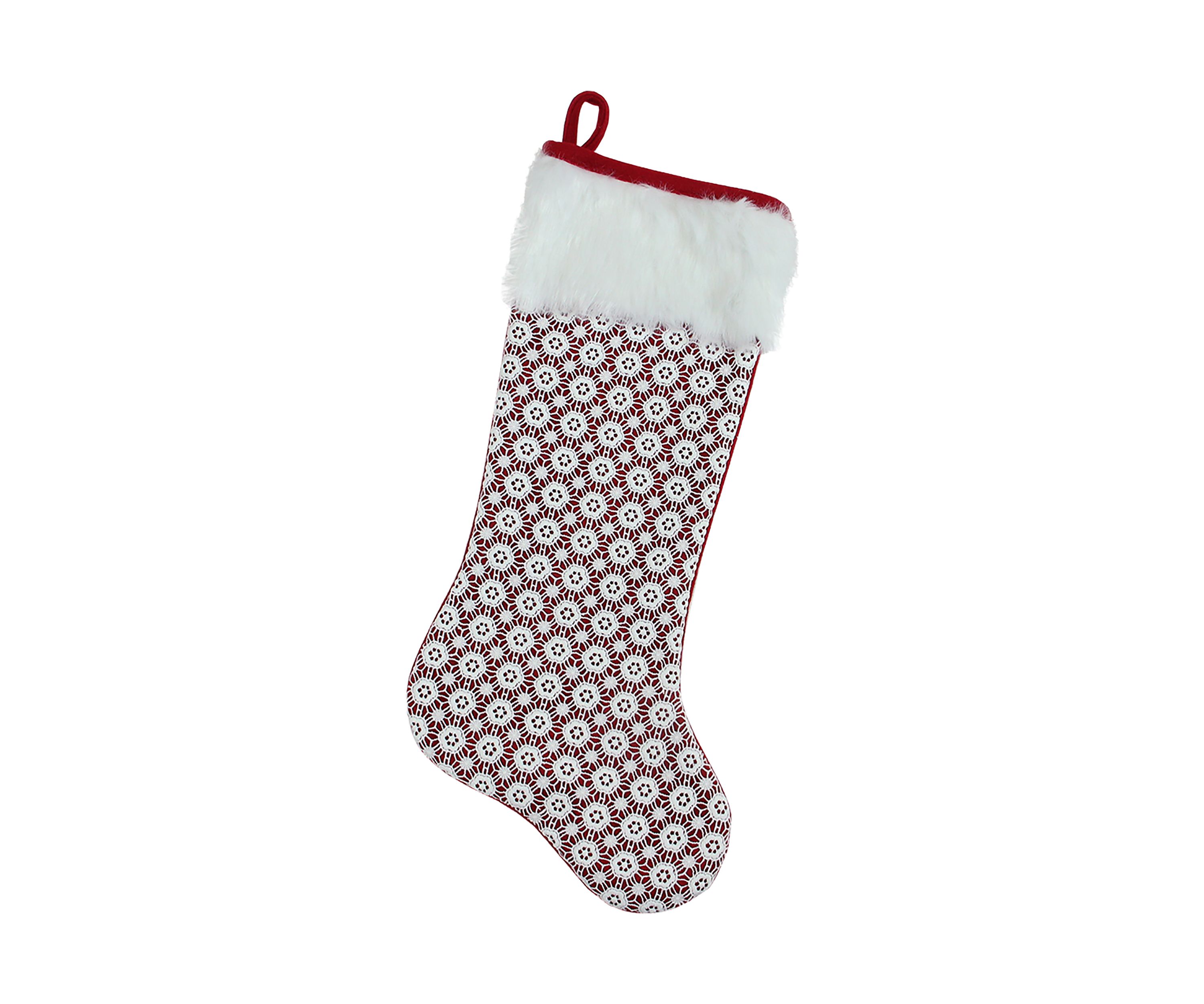20.5Inch Red and White Lace Christmas Stocking with Cuff