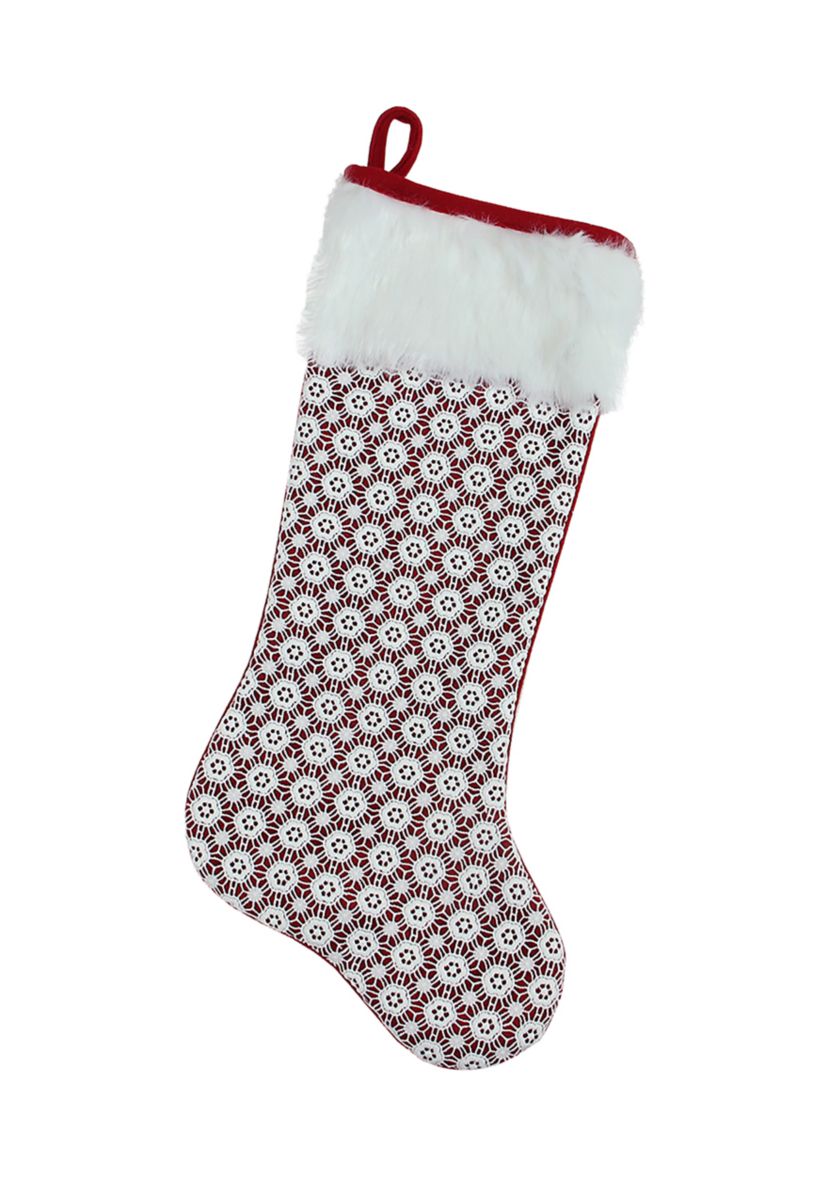 20.5Inch Red and White Lace Christmas Stocking with Cuff