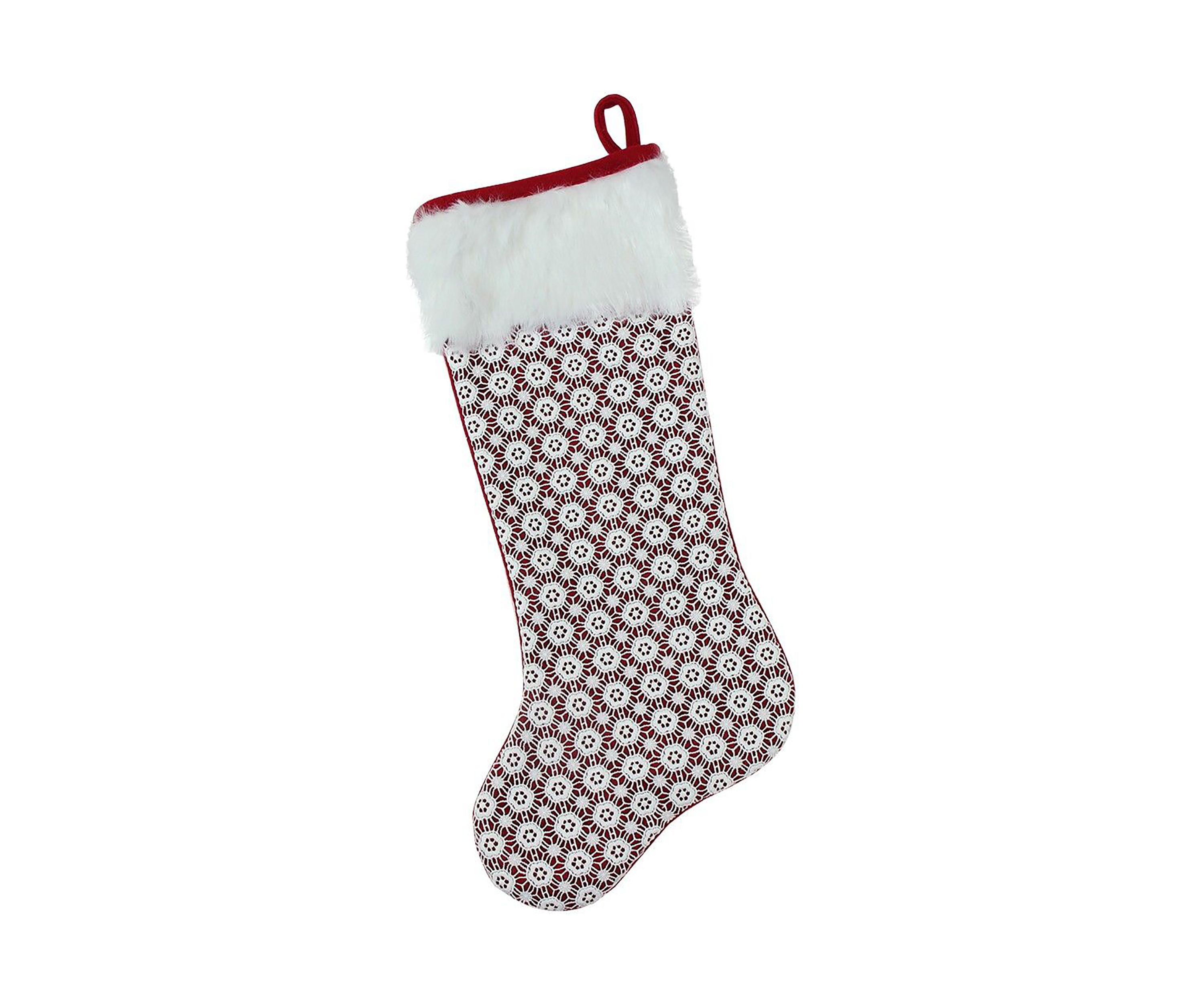 20.5Inch Red and White Lace Christmas Stocking with Cuff