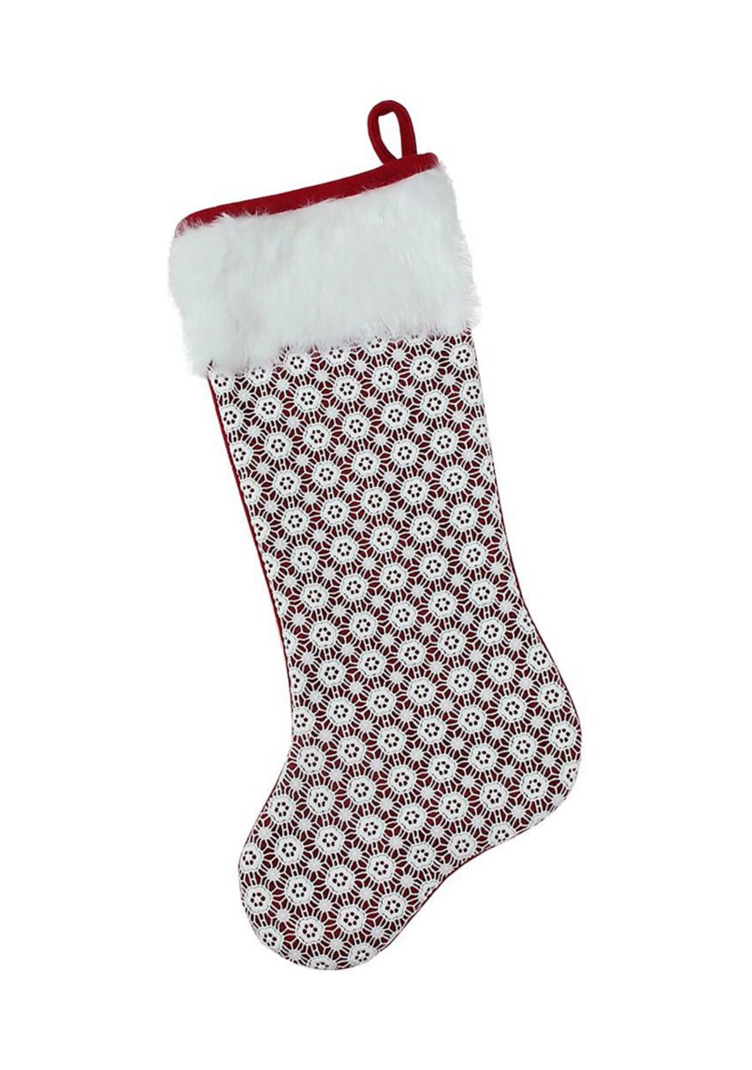 20.5Inch Red and White Lace Christmas Stocking with Cuff