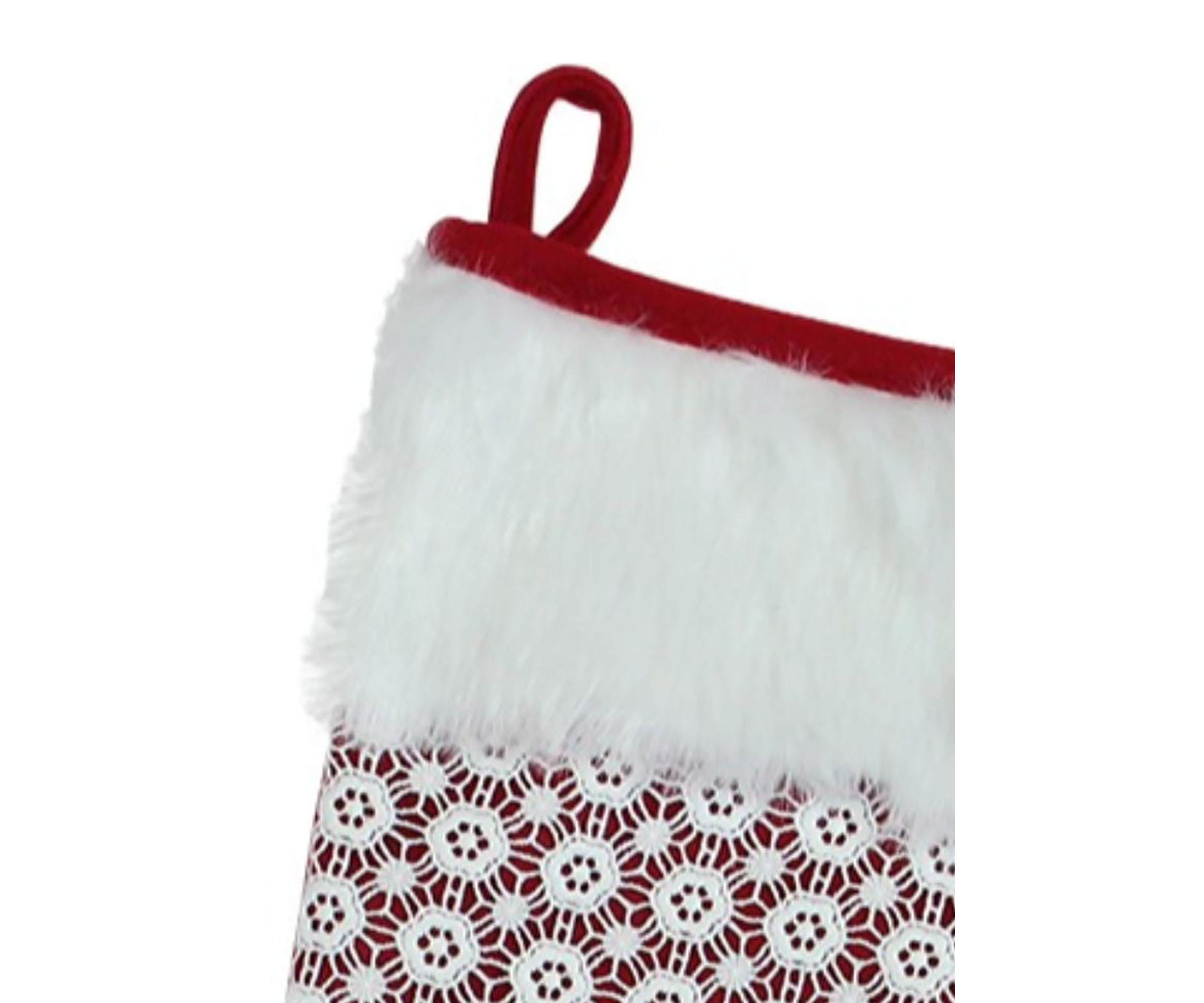 20.5Inch Red and White Lace Christmas Stocking with Cuff