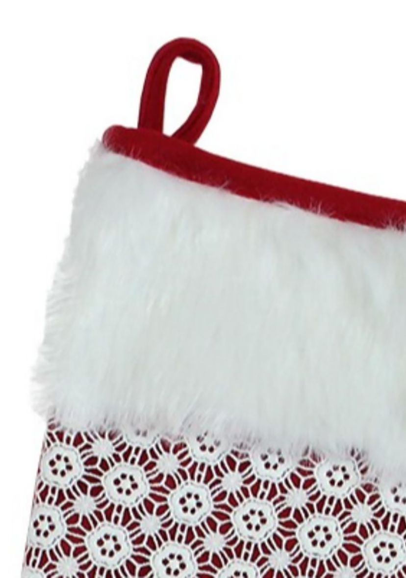 20.5Inch Red and White Lace Christmas Stocking with Cuff