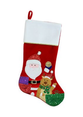 Northlight 20.5Inch Red And White Glittered Santa Claus And Reindeer Christmas Stocking