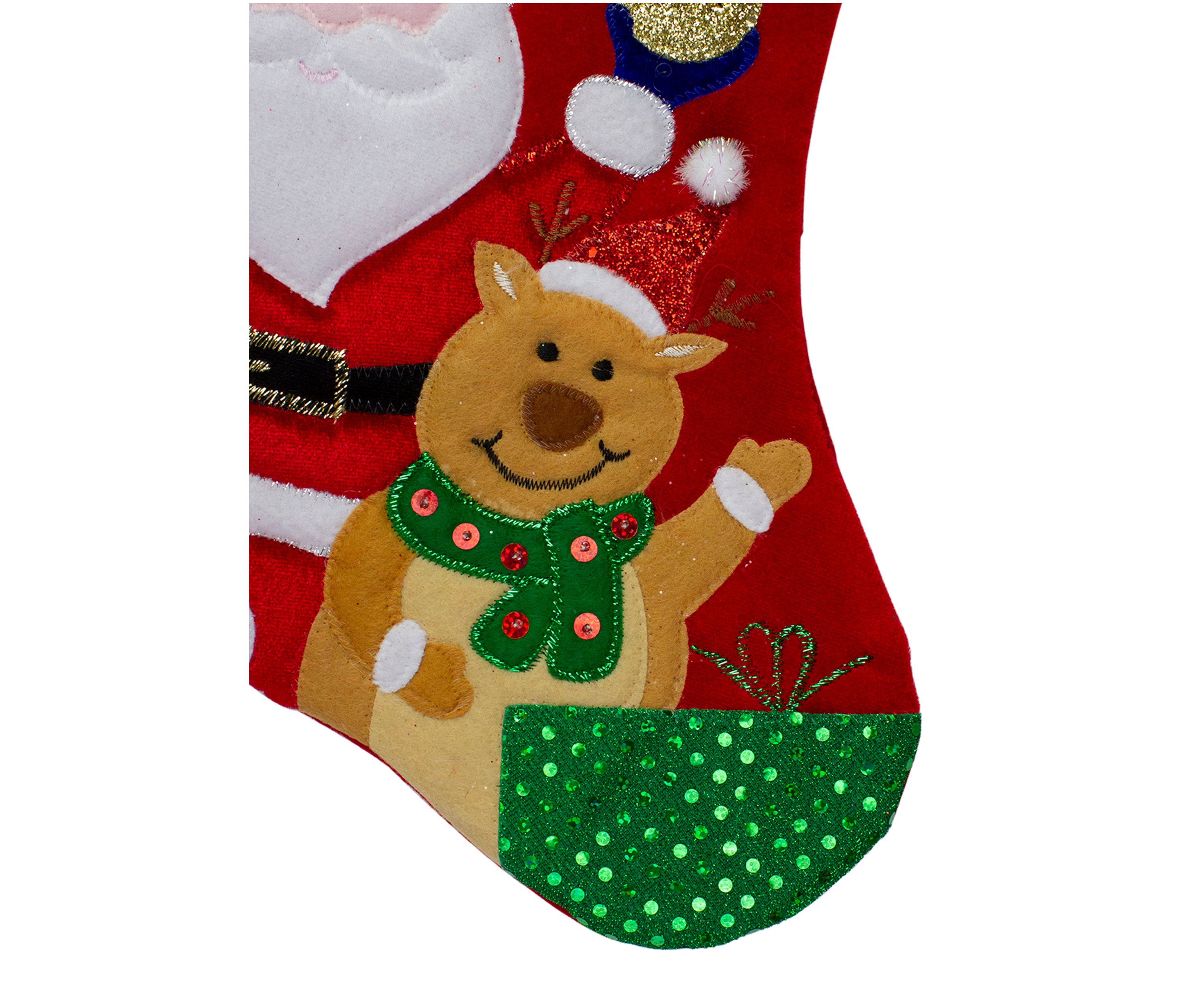 20.5Inch Red and White Glittered Santa Claus and Reindeer Christmas Stocking