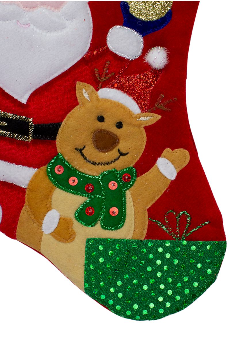 20.5Inch Red and White Glittered Santa Claus and Reindeer Christmas Stocking