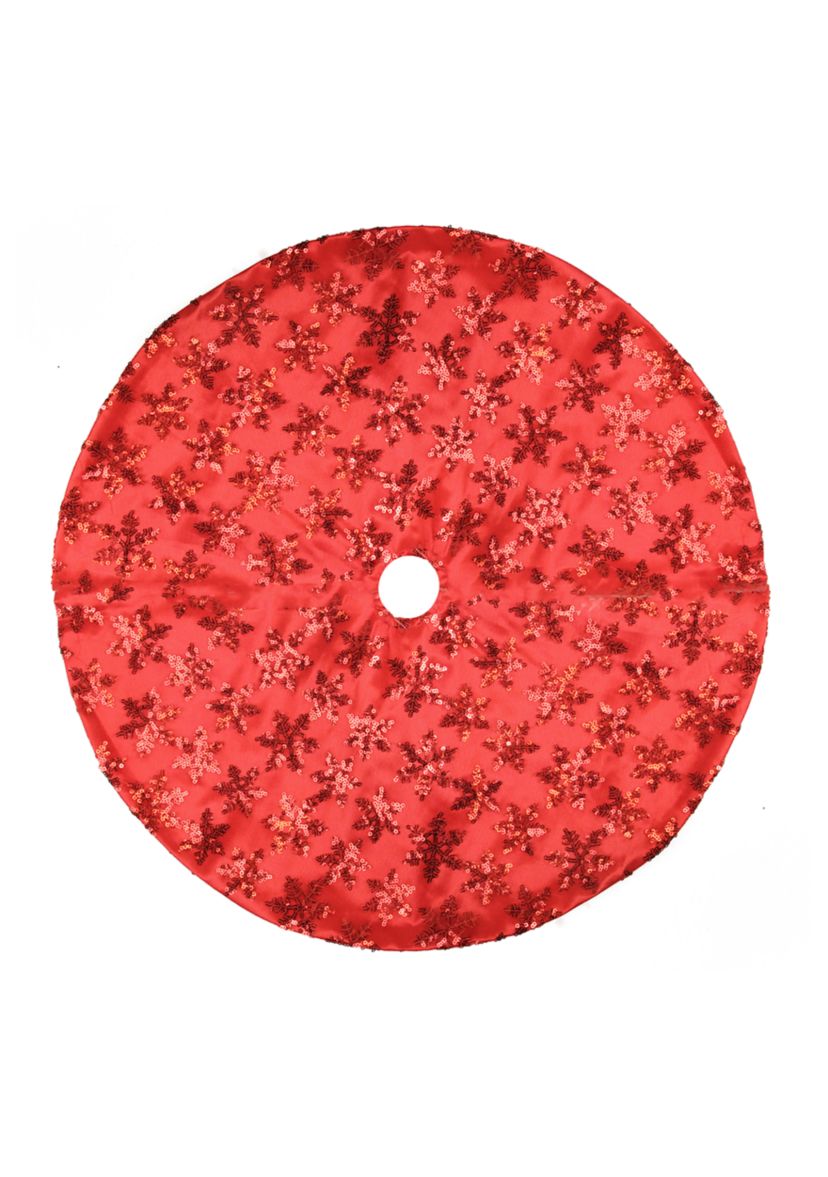 20Inch Red Sequin Snowflake Pattern Mini Christmas Tree Skirt