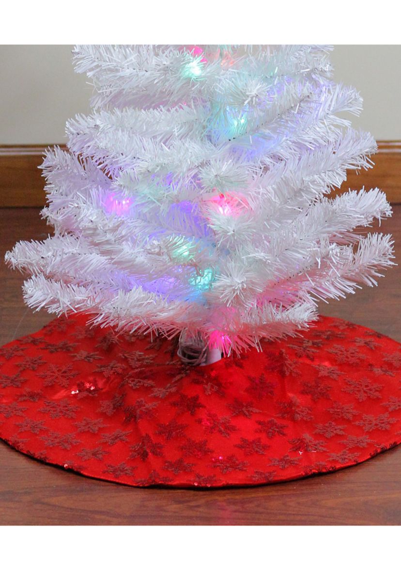 20Inch Red Sequin Snowflake Pattern Mini Christmas Tree Skirt