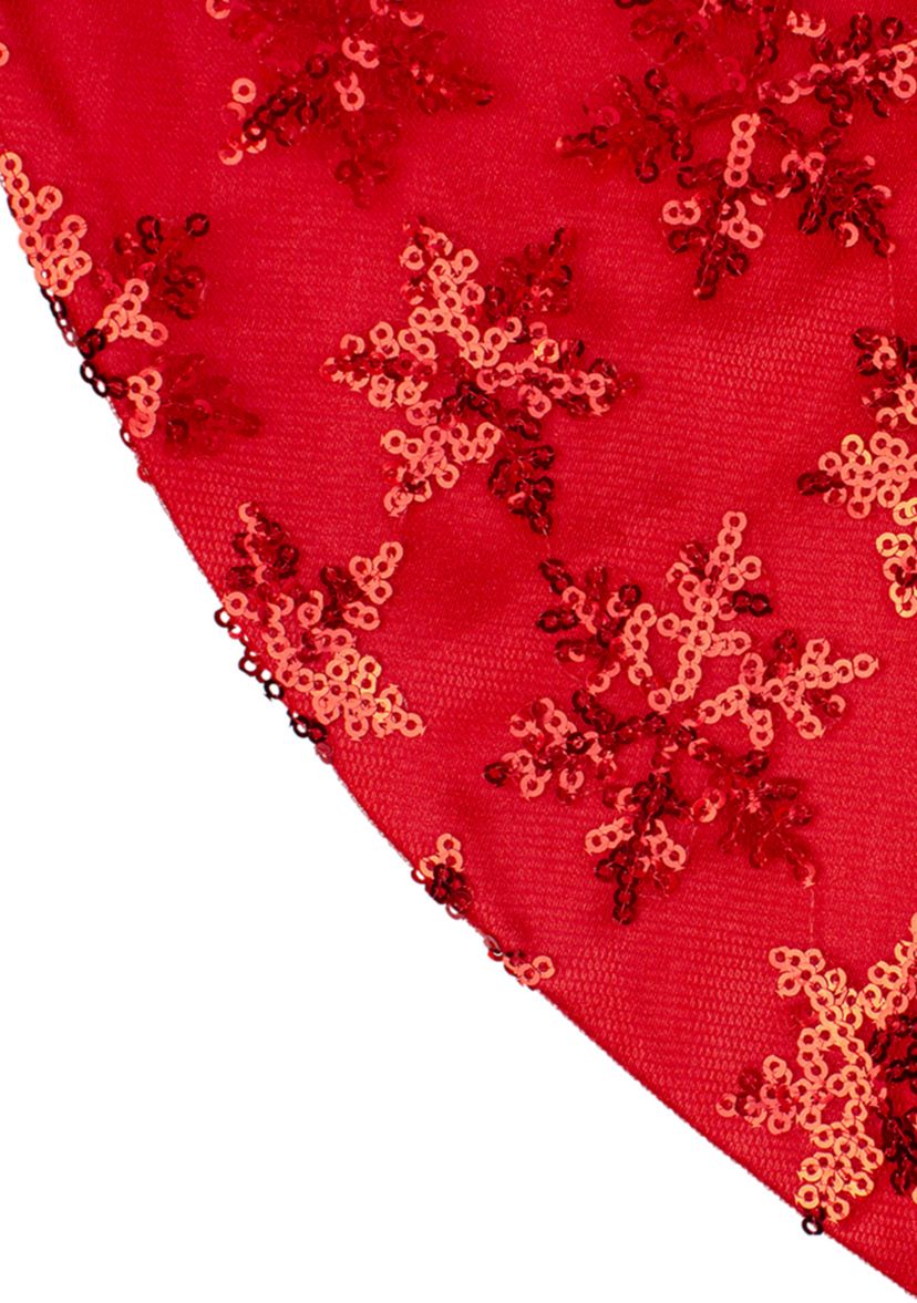 20Inch Red Sequin Snowflake Pattern Mini Christmas Tree Skirt