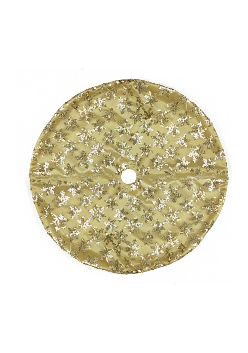 20Inch Gold Sequin Snowflake Pattern Mini Christmas Tree Skirt