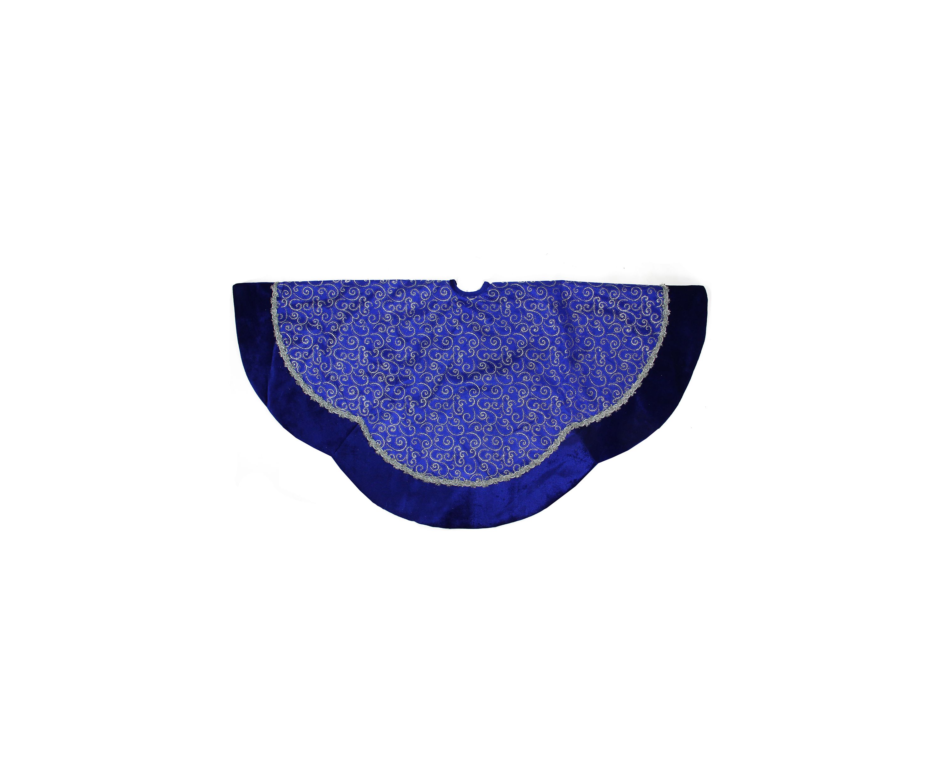48Inch Royal Blue and Silver Swirl Christmas Tree Skirt with Scalloped Trim