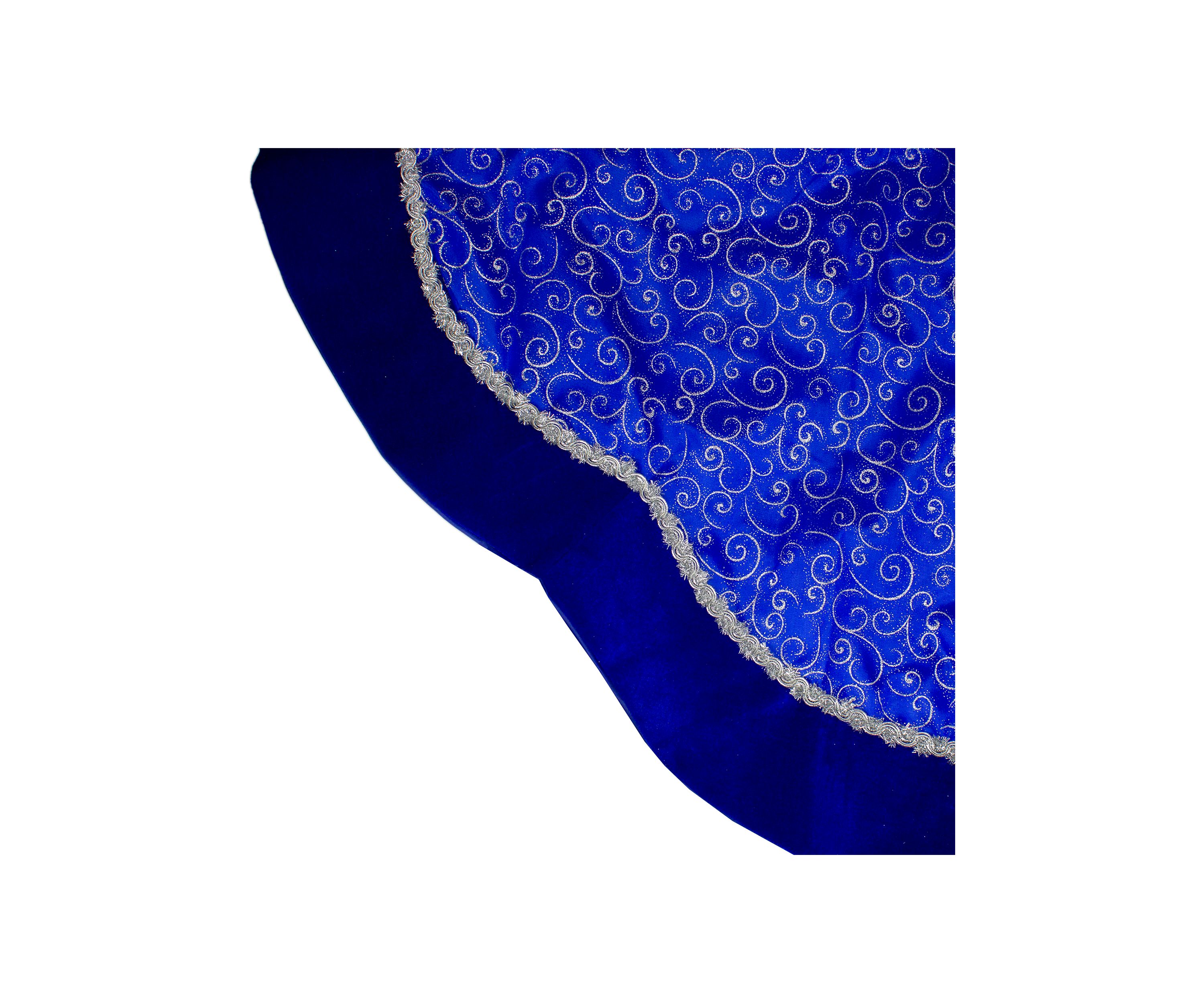 48Inch Royal Blue and Silver Swirl Christmas Tree Skirt with Scalloped Trim