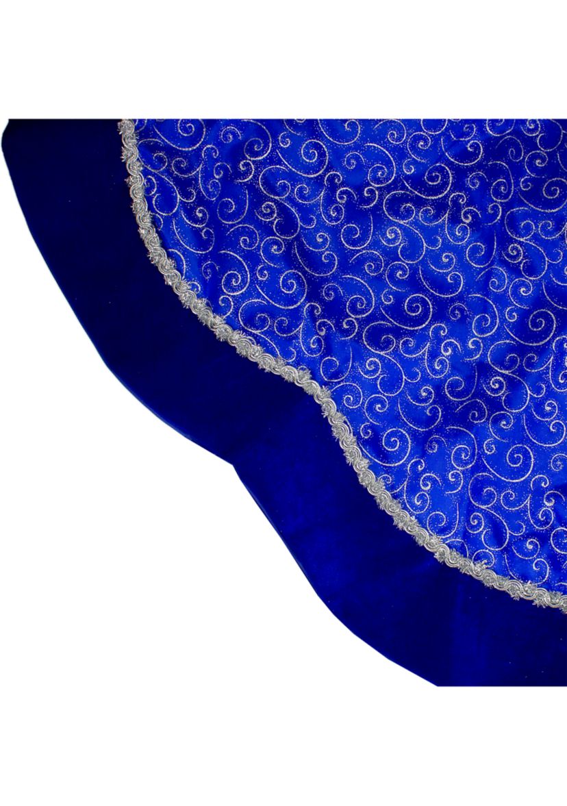 48Inch Royal Blue and Silver Swirl Christmas Tree Skirt with Scalloped Trim