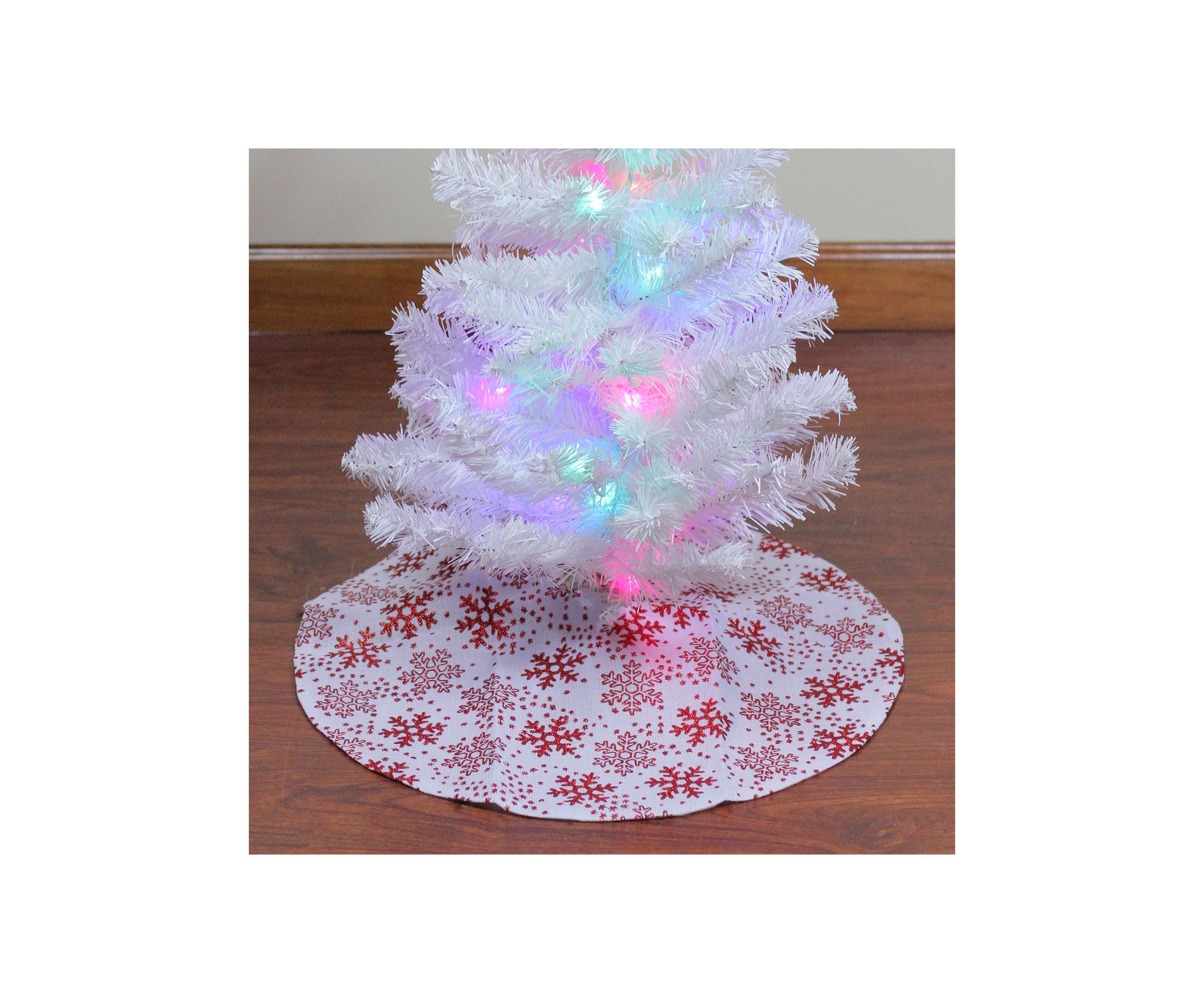 20Inch White and Red Glitter Snowflake Mini Burlap Christmas Tree Skirt