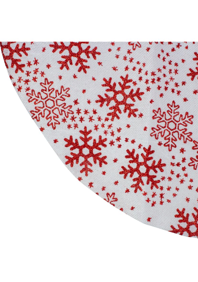 20Inch White and Red Glitter Snowflake Mini Burlap Christmas Tree Skirt