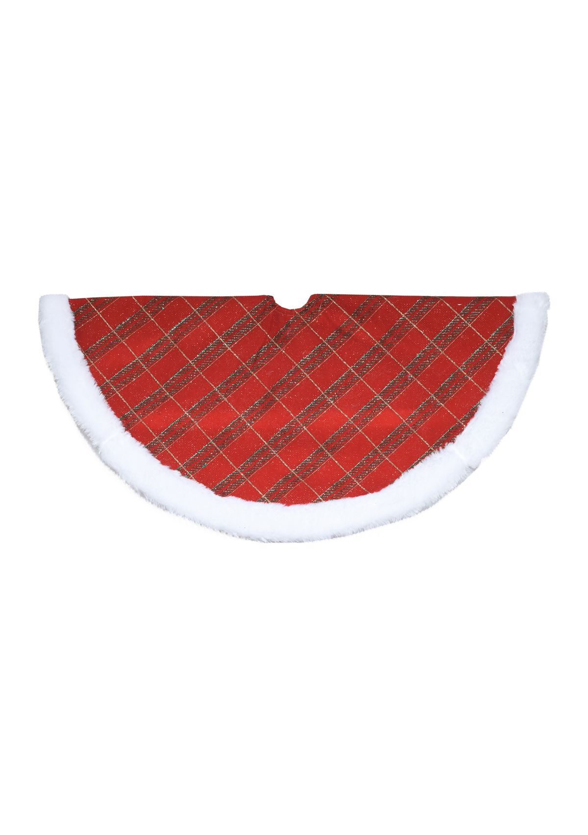 20Inch Red and Gold Plaid Glittered Mini Christmas Tree Skirt