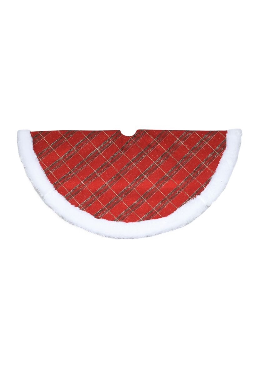 20Inch Red and Gold Plaid Glittered Mini Christmas Tree Skirt