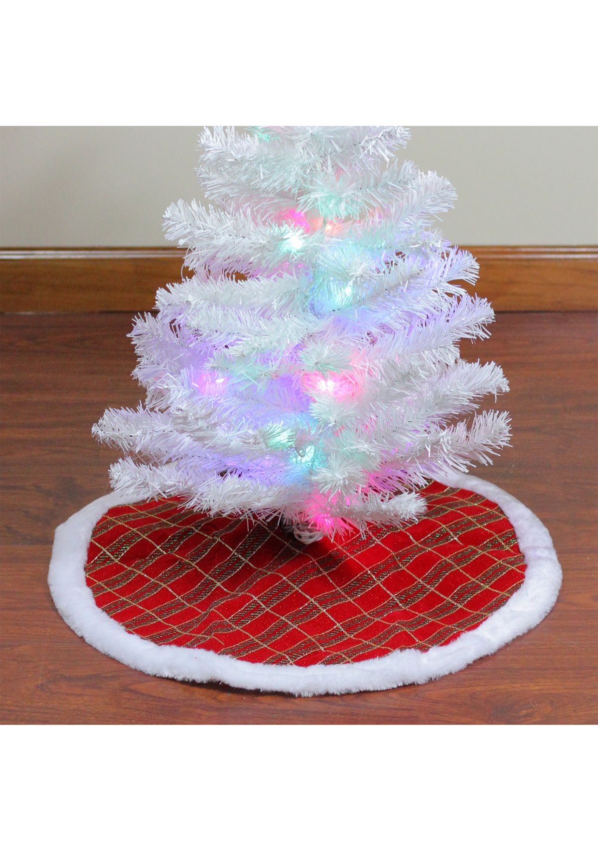 20Inch Red and Gold Plaid Glittered Mini Christmas Tree Skirt