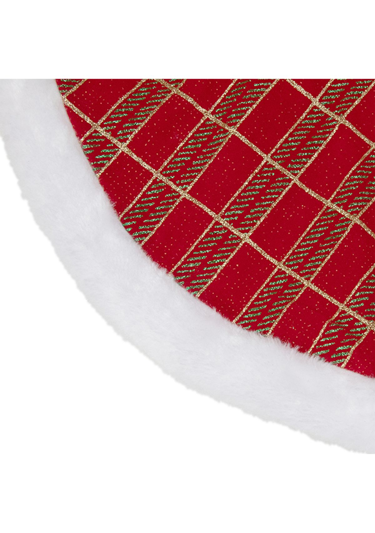 20Inch Red and Gold Plaid Glittered Mini Christmas Tree Skirt