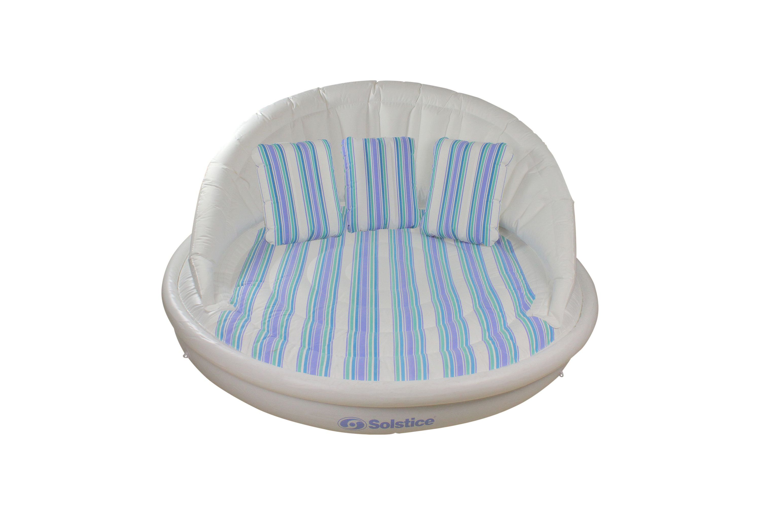 70-Inches Inflatable White and Blue Striped Floating Swimming Pool Sofa Lounge Raft
