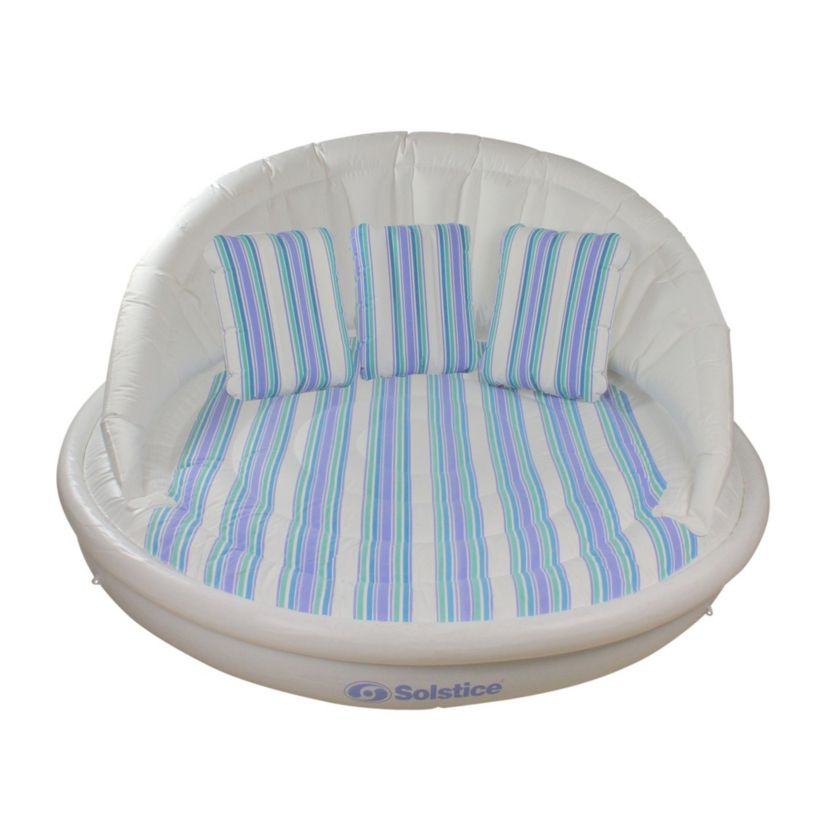 70-Inches Inflatable White and Blue Striped Floating Swimming Pool Sofa Lounge Raft