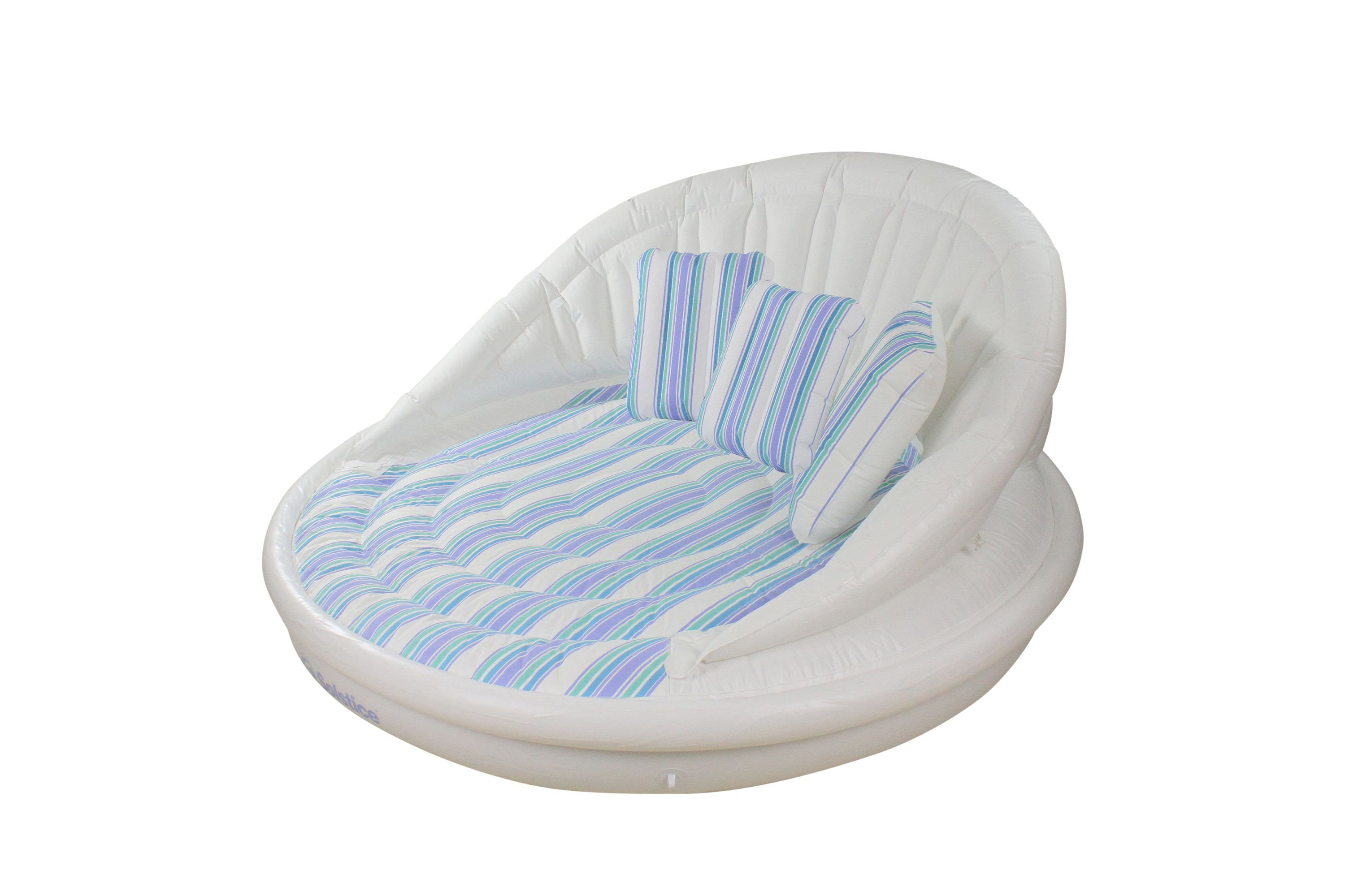 70-Inches Inflatable White and Blue Striped Floating Swimming Pool Sofa Lounge Raft