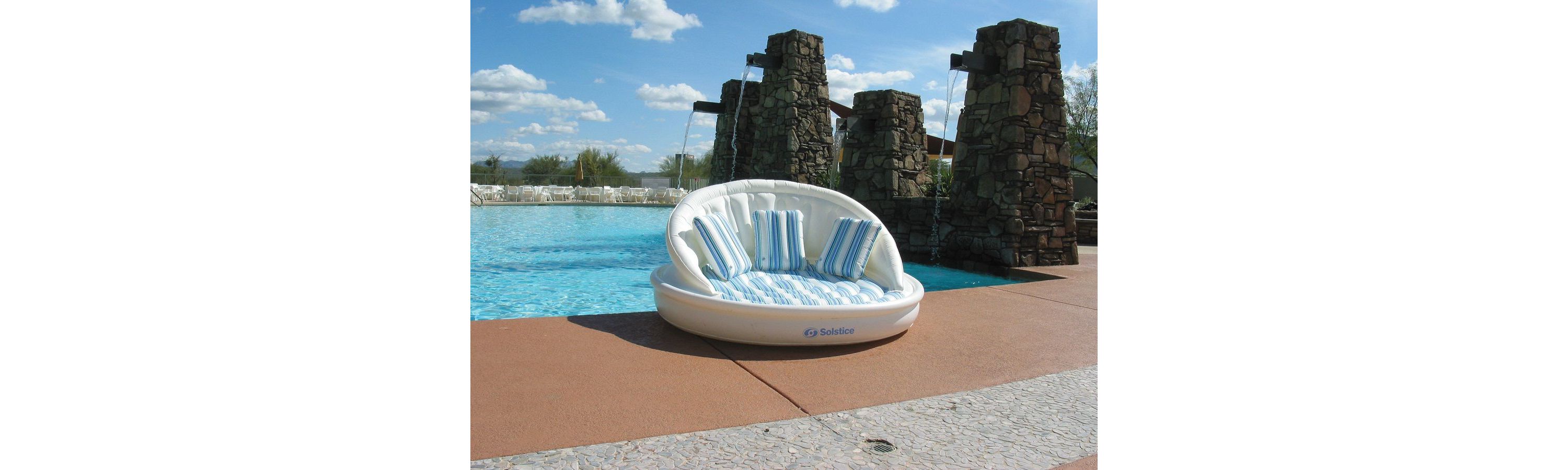 70-Inches Inflatable White and Blue Striped Floating Swimming Pool Sofa Lounge Raft