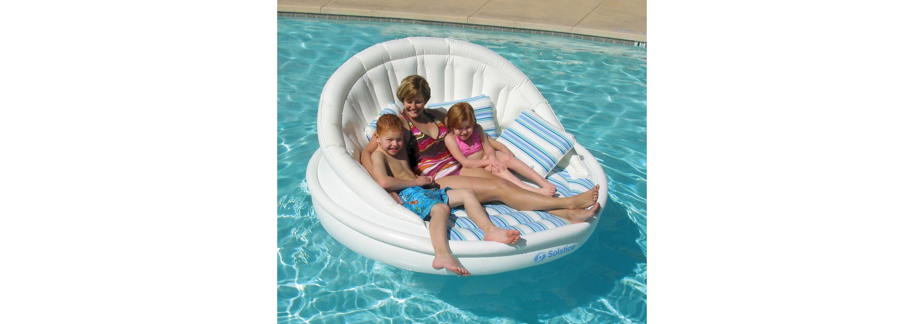 70-Inches Inflatable White and Blue Striped Floating Swimming Pool Sofa Lounge Raft