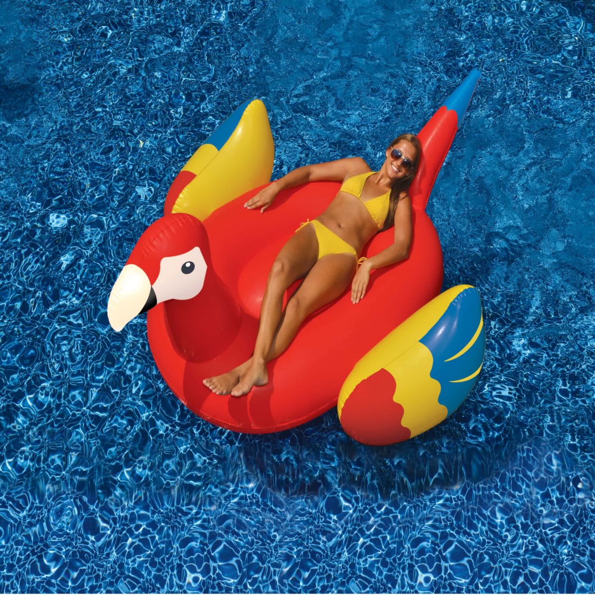 Inflatable Yellow and Red Scarlet Macaw Novelty Swimming Pool Raft - 93"