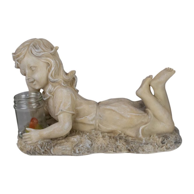 14.25" Beige and Brown LED Lighted Solar Powered Lounging Girl Outdoor Garden Statue