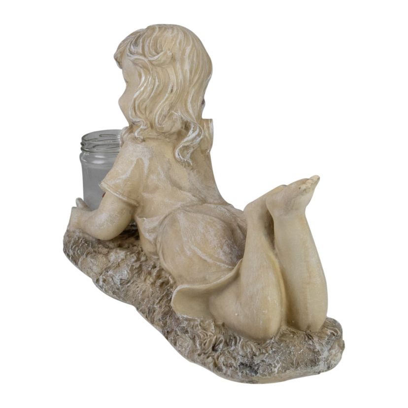 14.25" Beige and Brown LED Lighted Solar Powered Lounging Girl Outdoor Garden Statue