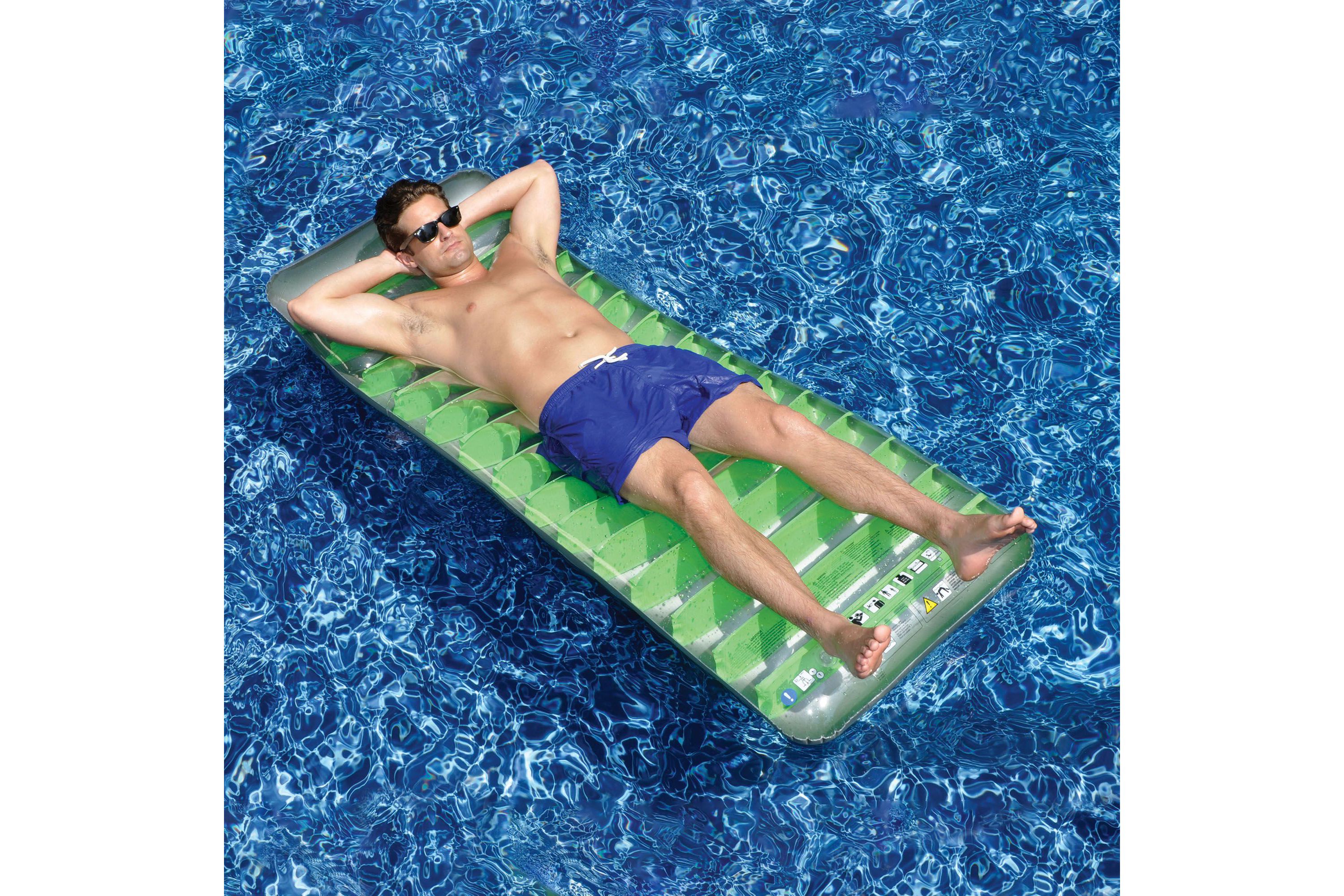 76" Inflatable Green and Gray Sun Tanning Swimming Pool Mattress Raft