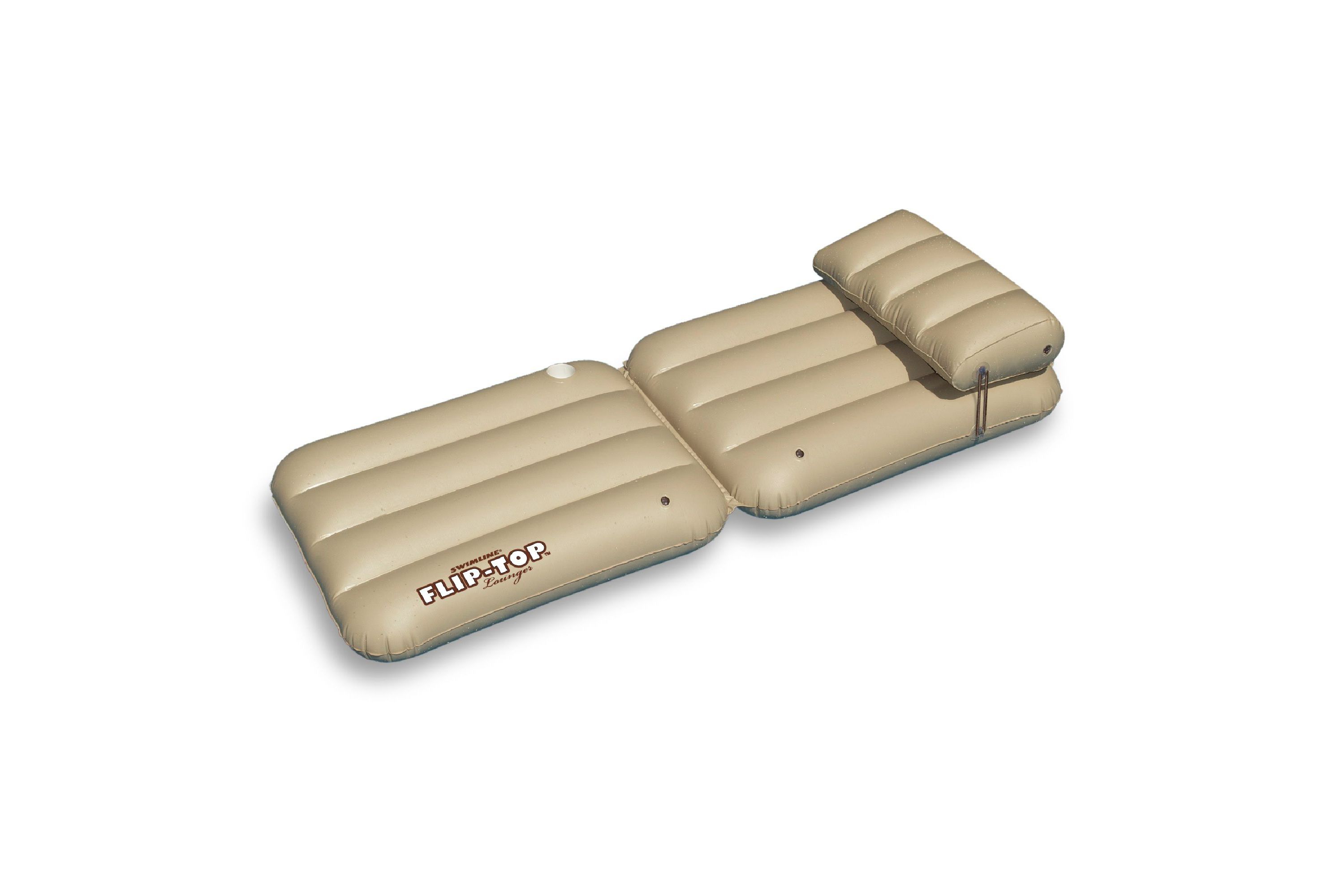 88" Inflatable Beige Adjustable Flip-Top Swimming Pool Lounger Raft