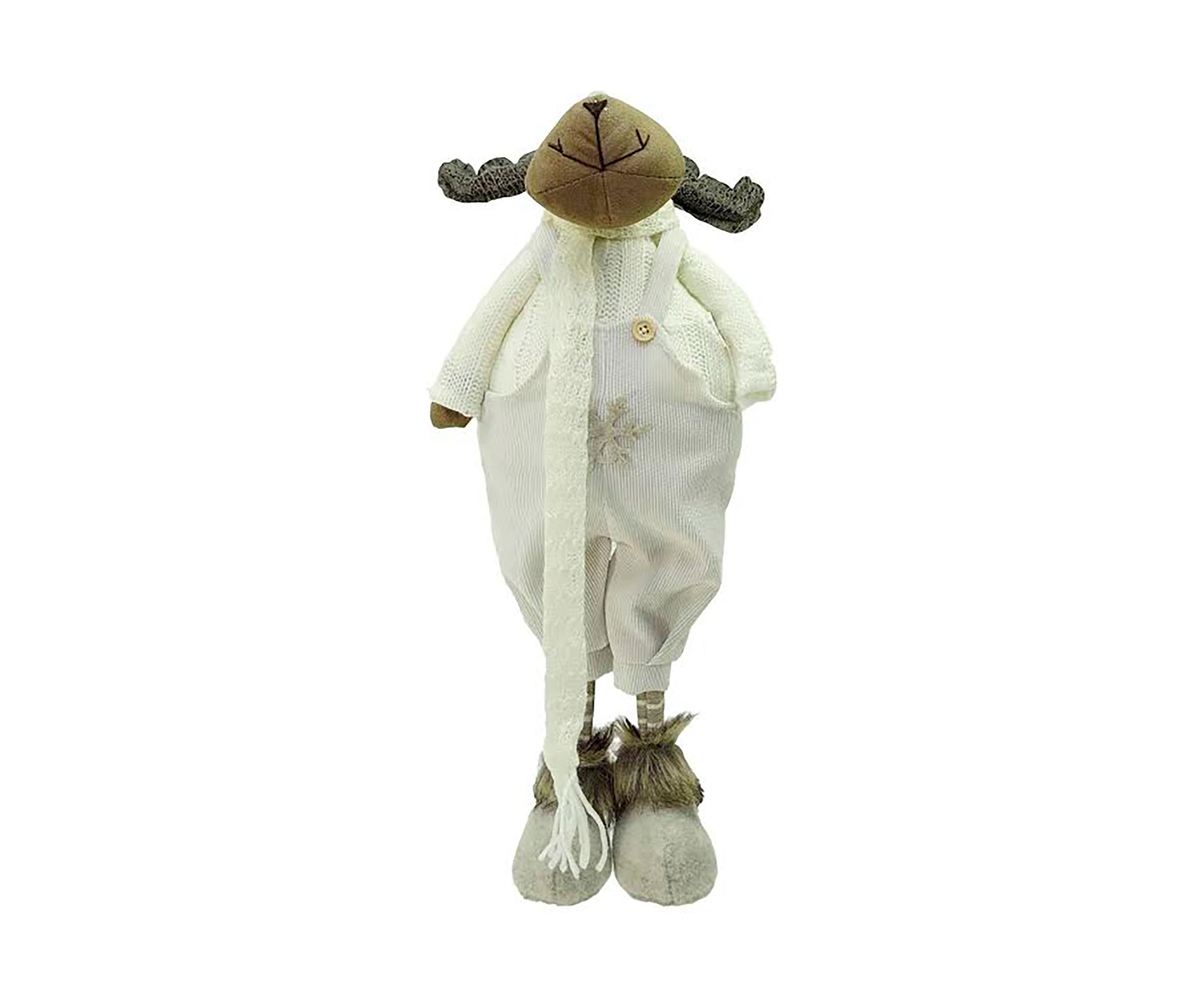 26" White and Brown Standing Boy Moose Christmas Tabletop Figure